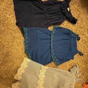 Bundle of 2 rompers and a short outfit, girls size small and size 6x